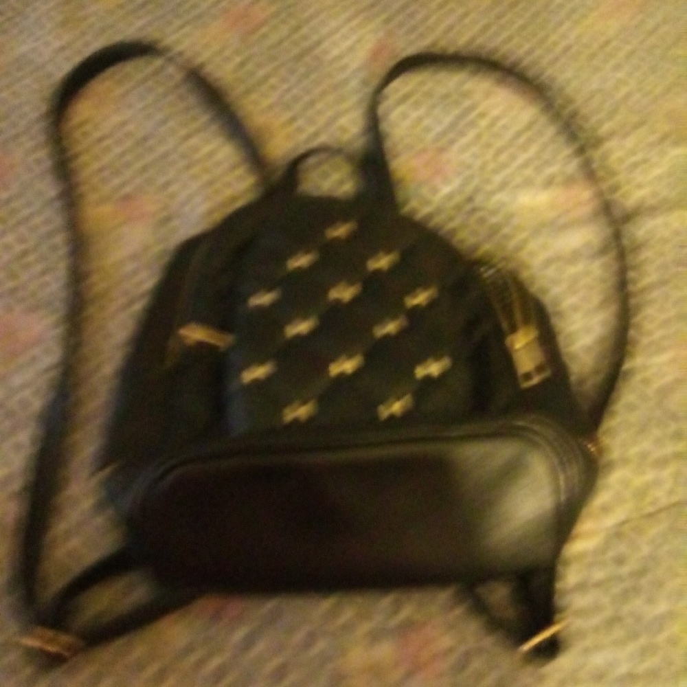 Womens black faux leather mini backpack